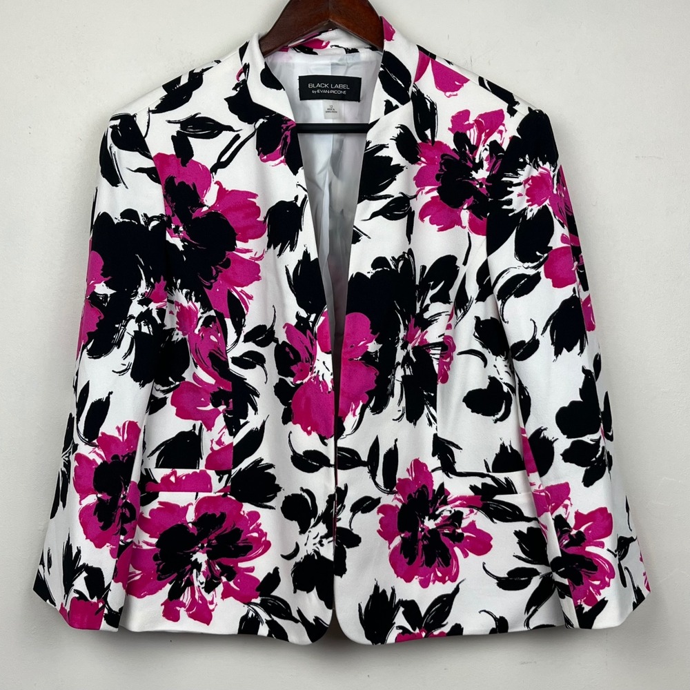 Evan-Picone Blazer 12 Pink Black Floral Maximalist Avant Garde